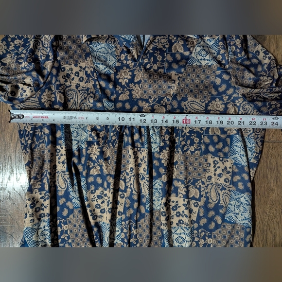 Only Necessities Womens 1X Grannie Core Blue Gold Print Rayon Maxi Nightgown VTG - Picture 6 of 14